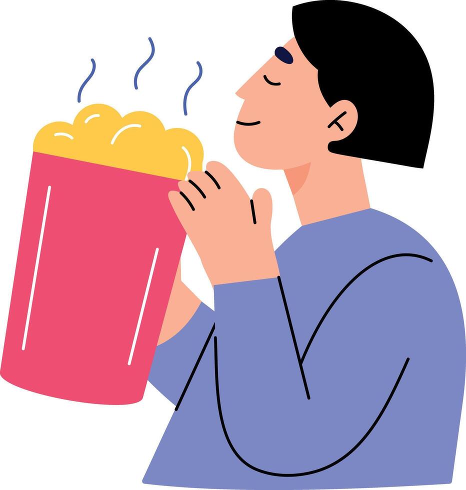 A flat style illustration showing a person enjoying food vector
