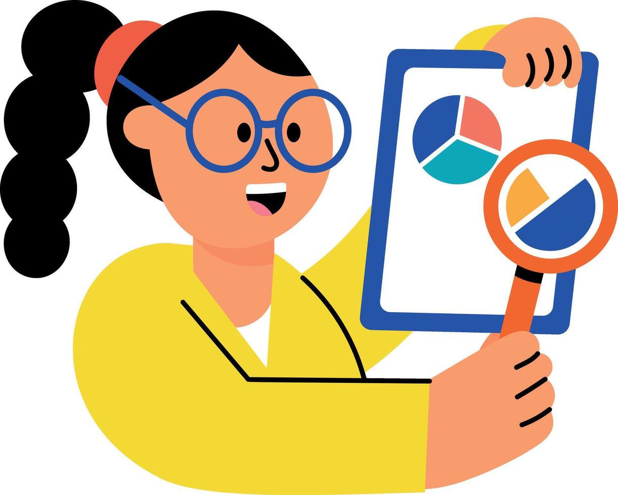 A flat style illustration showing a person doing insights vector