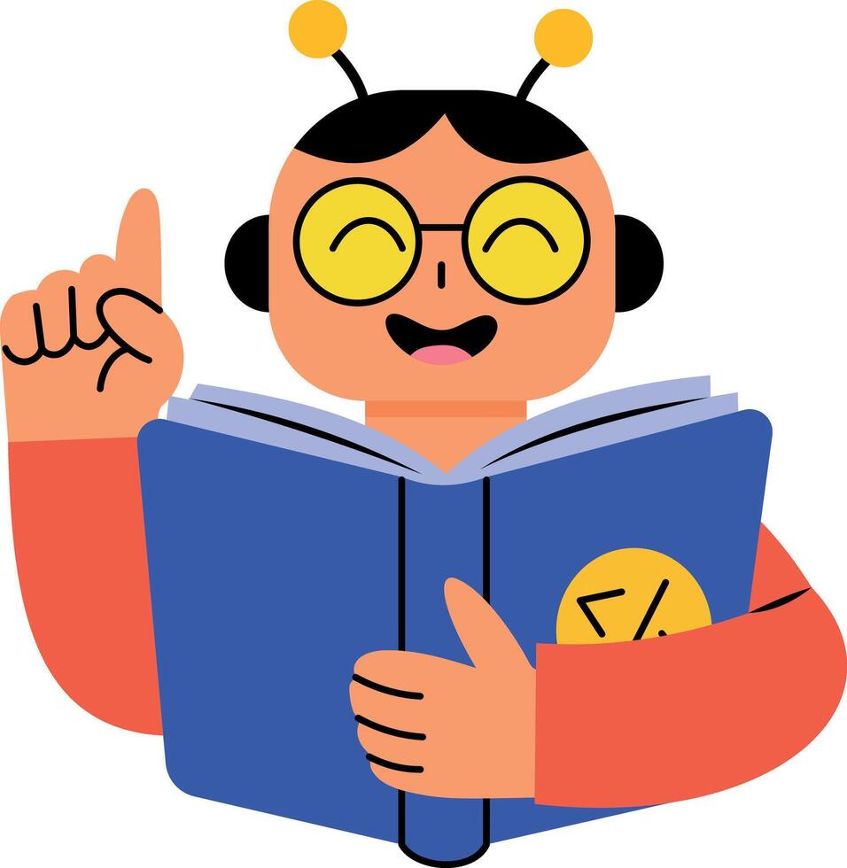 A flat style illustration showing a teaching robot vector