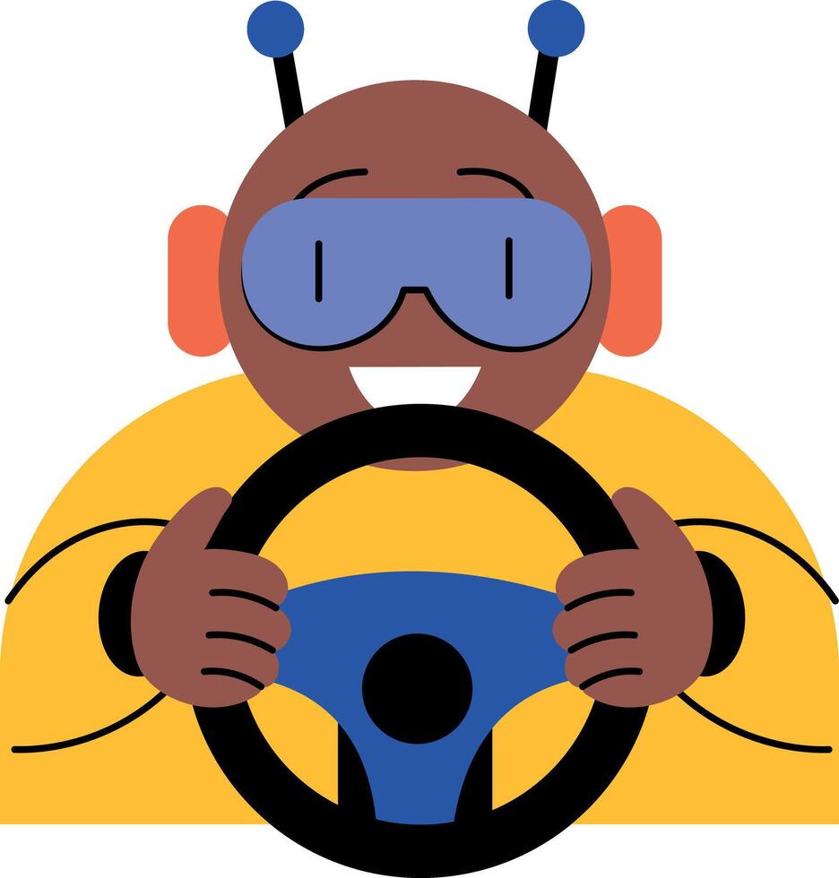 A flat style illustration showing a robot driver vector