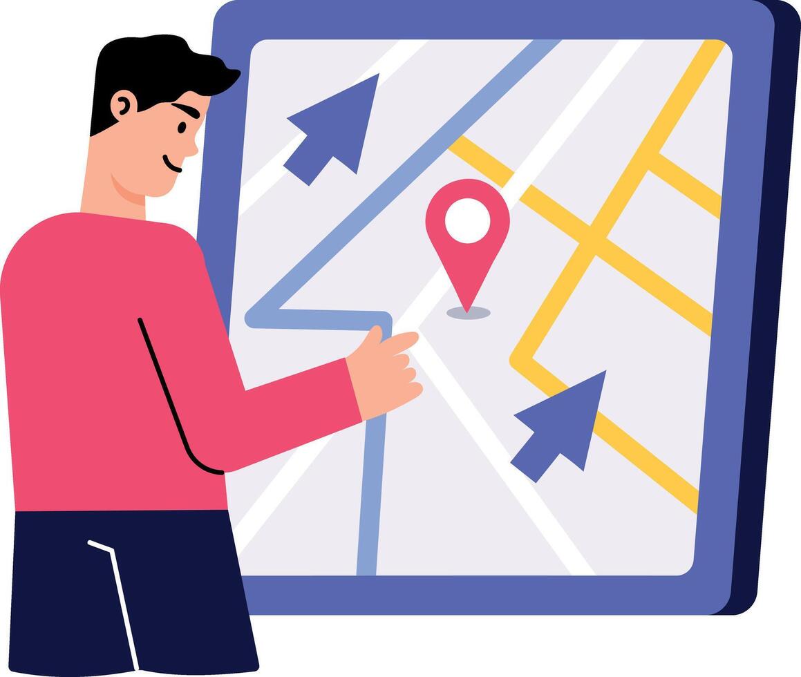 Flat style illustration showing delivery location marked on map vector