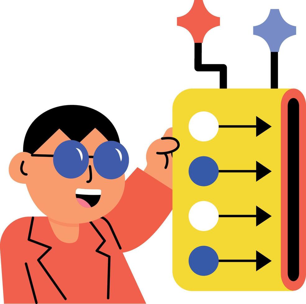 A flat style illustration showing a person holding data pipeline vector