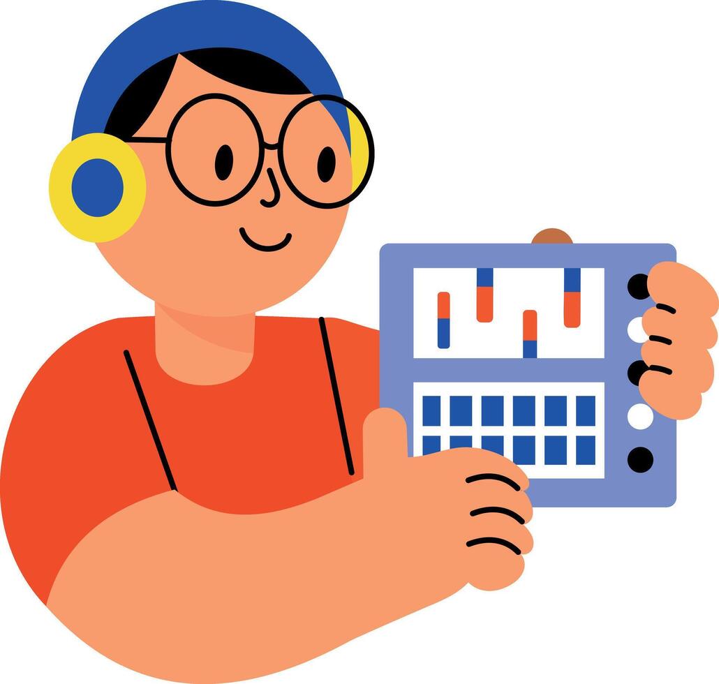 A flat style illustration showing a person looking at ai motherboard vector
