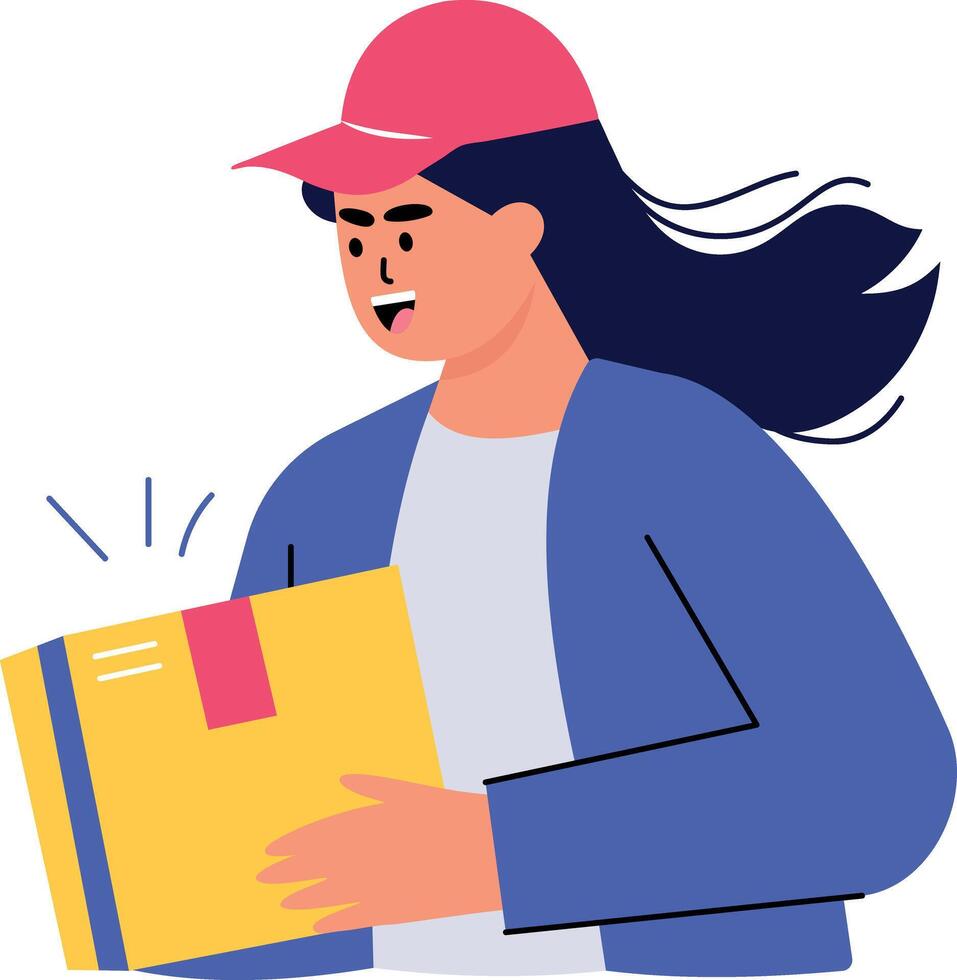A flat style illustration showing courier delivery vector
