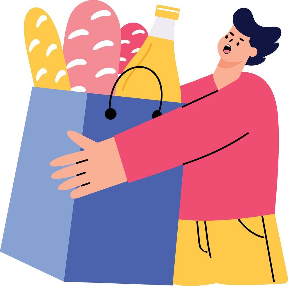 A flat style illustration showing a grocery delivery vector