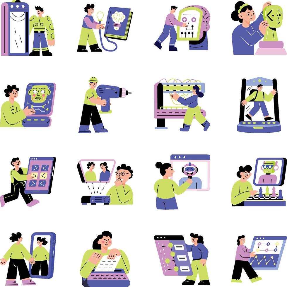 Collection of Flat Style Machine Illustrations vector