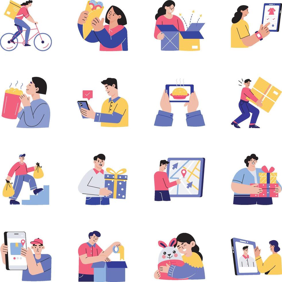Pack of Courier Service Flat Style Illustrations vector