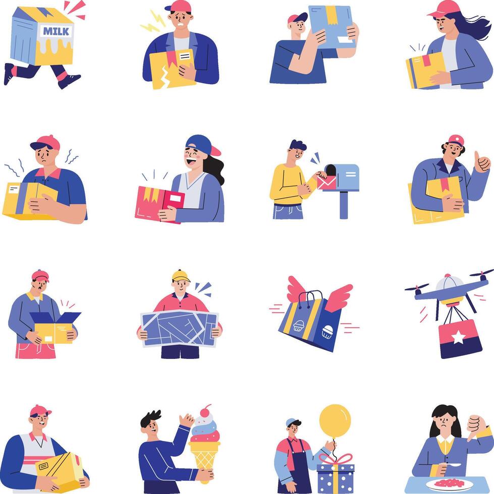Collection of Delivery Flat Style Illustrations vector