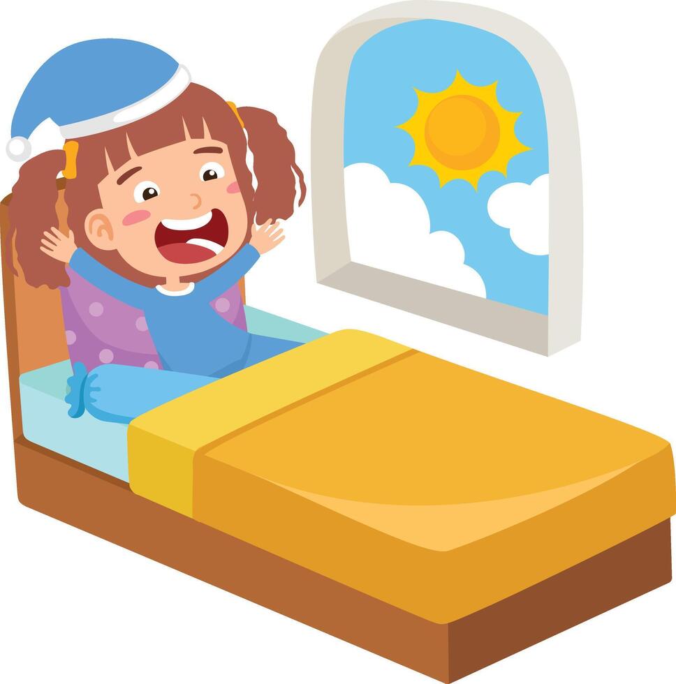 kid girl wake up in the morning Illustration vector