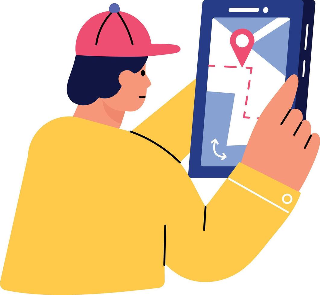 Flat style illustration showing a character using an online tracking app vector
