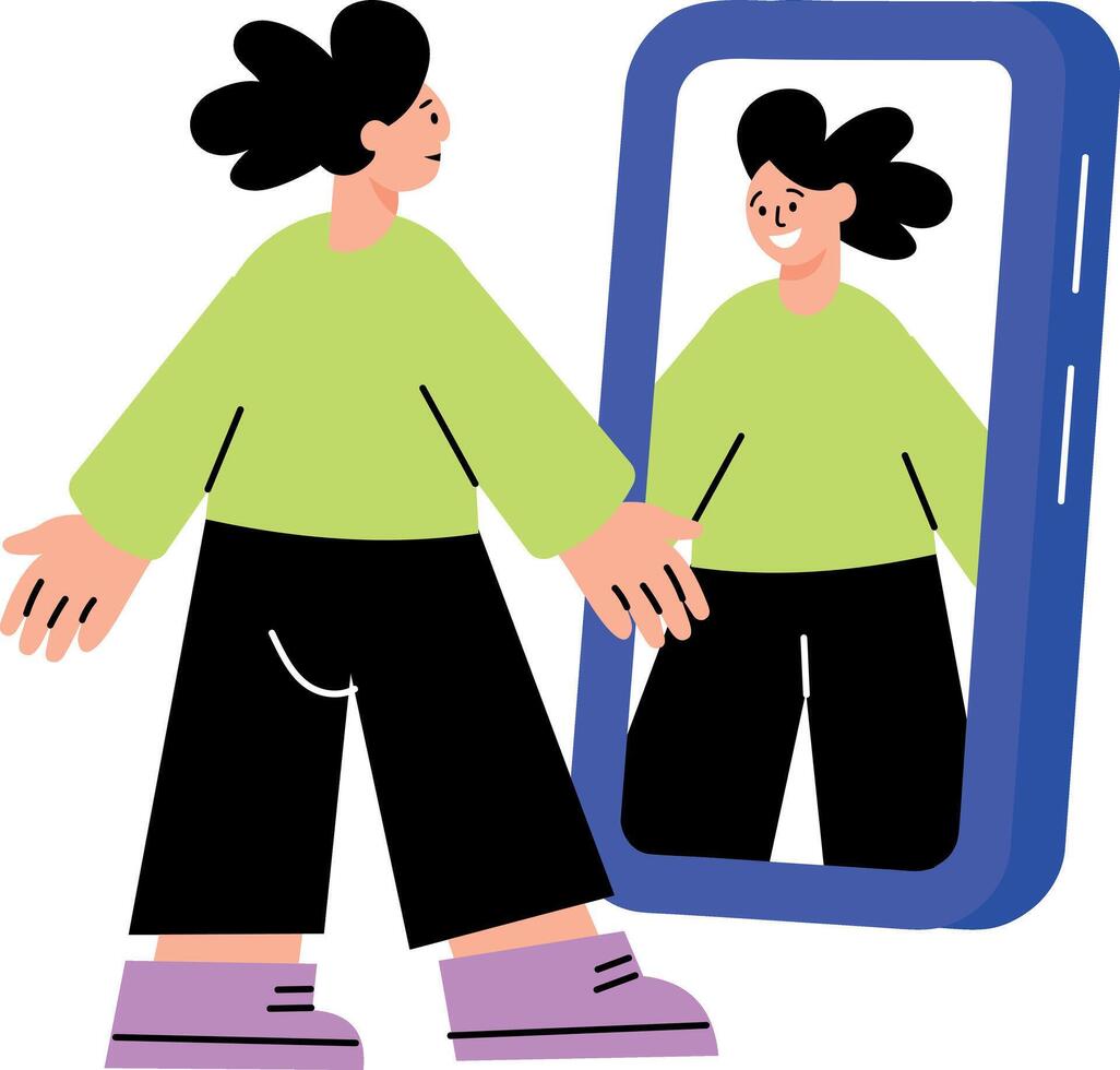 A flat style illustration showing a character using smart mirror vector