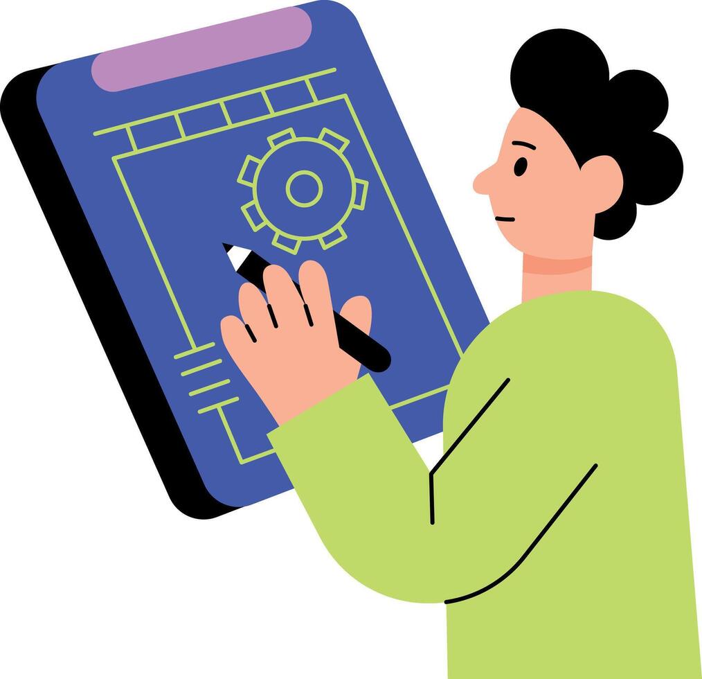 A flat style illustration showing engineer prototyping new device vector