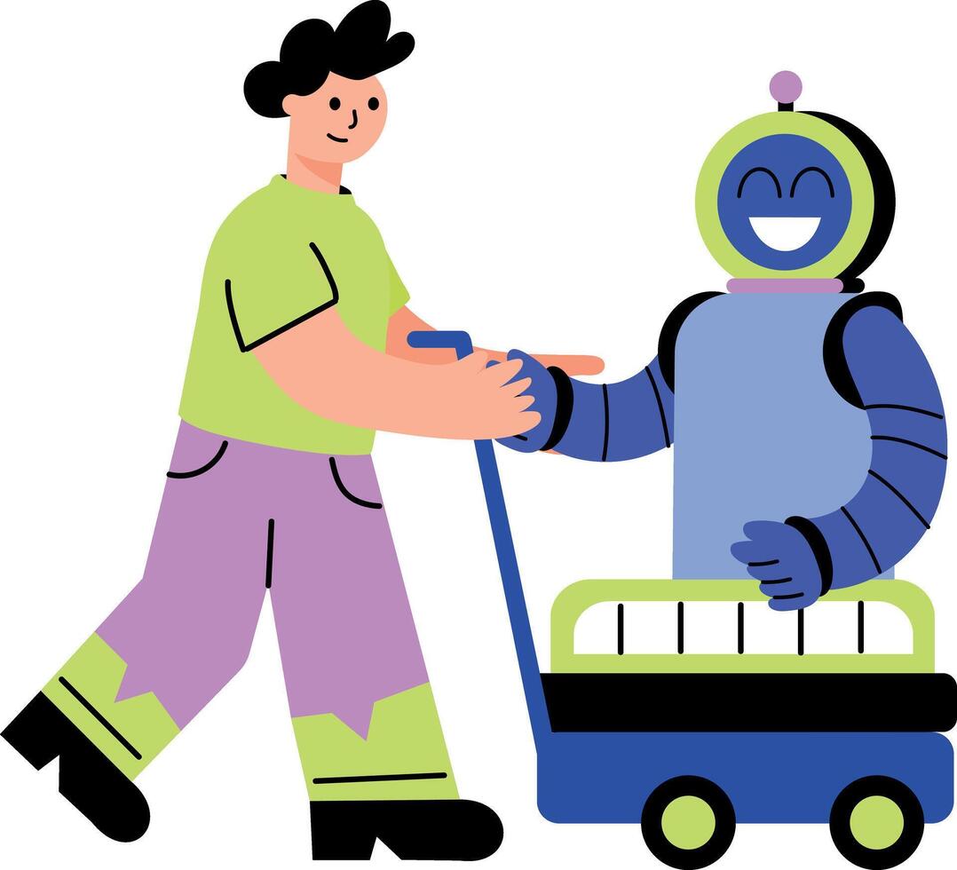 Flat style illustration showing a transporting robot vector