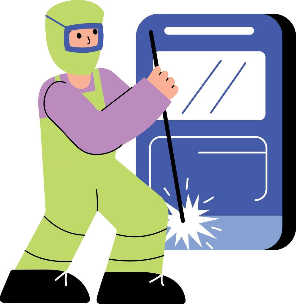 Flat style illustration showing a worker doing welding vector