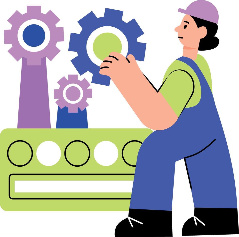 A flat style illustration showing mechanical engineer at workstation vector