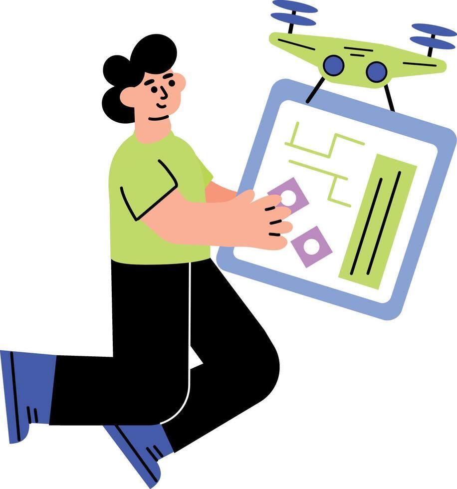 A flat style illustration showing a drone delivery vector