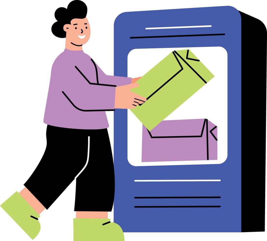 A flat style illustration showing worker dispatch parcel from warehouse vector