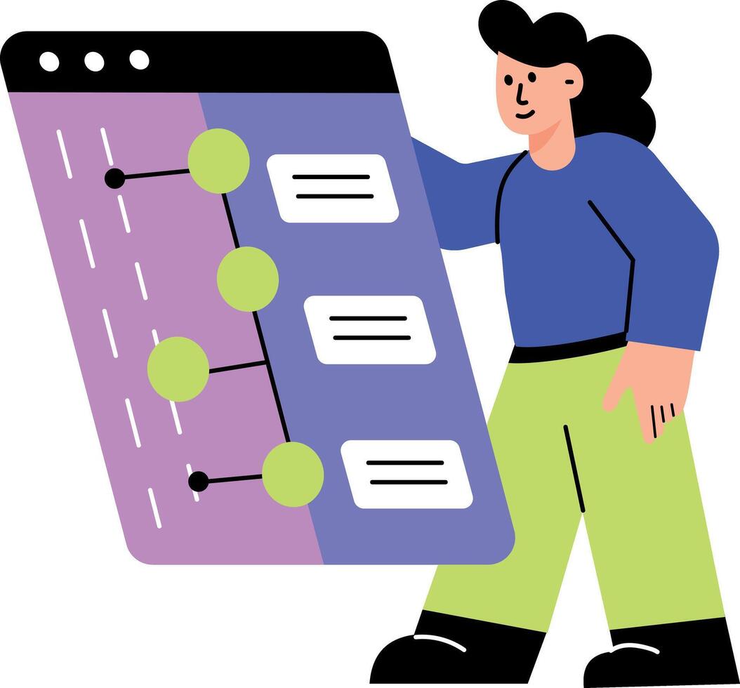 Flat style illustration showing holographic display of data interface vector