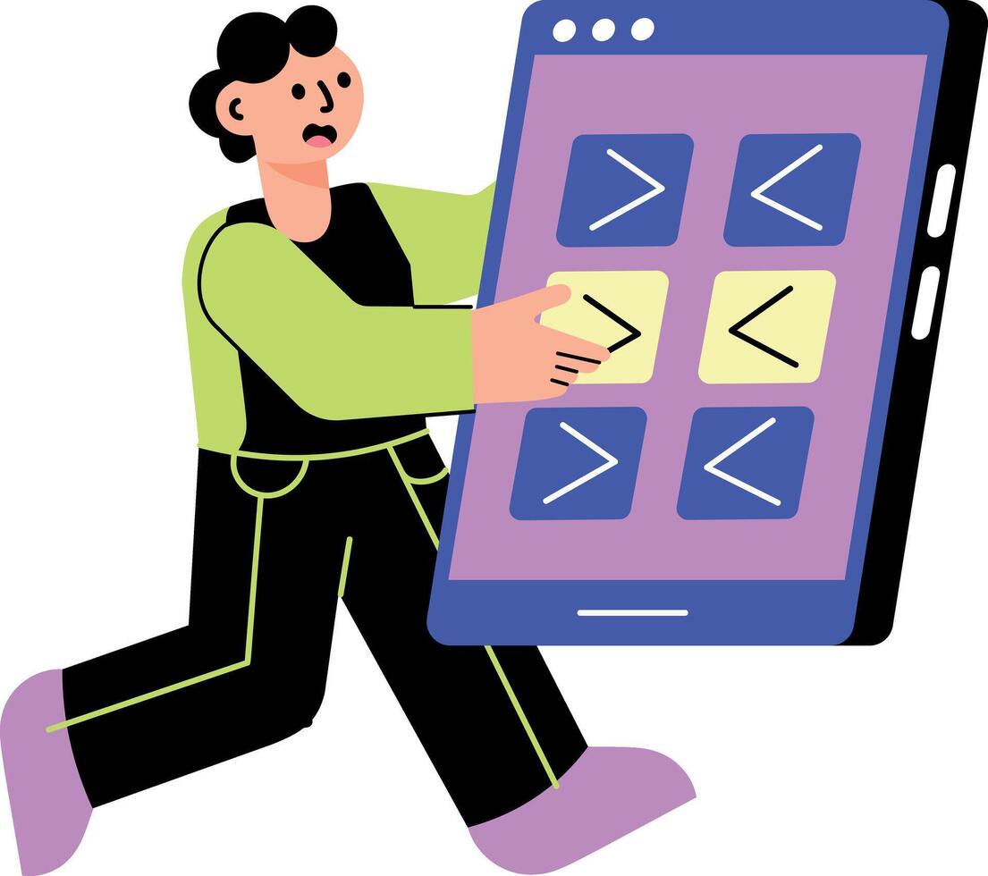 A flat style illustration showing person focused on coding vector