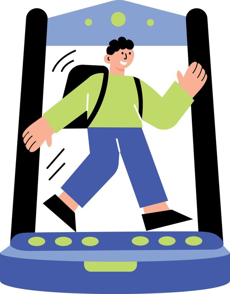 Flat style illustration showing a character travel through teleportation vector