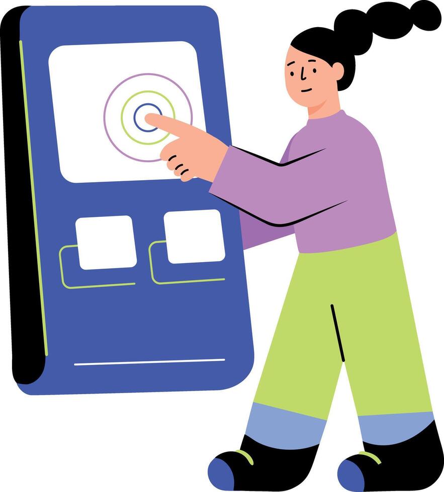 A flat illustration showing a character using a sensor machine vector