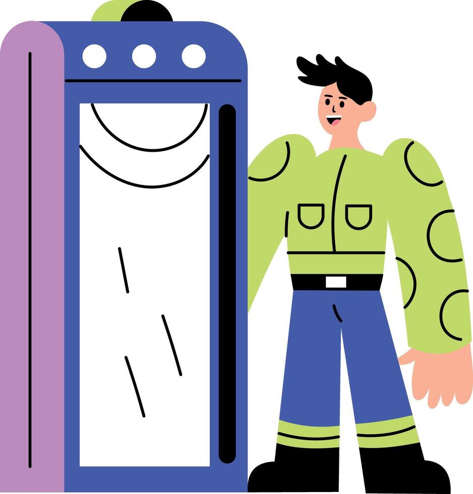 A flat style illustration showing person using metal detector vector