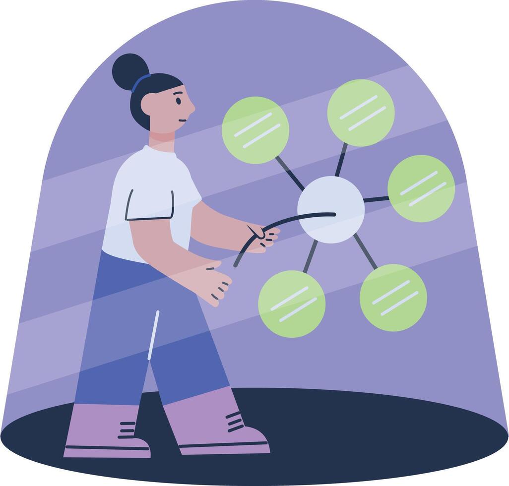 A flat style illustration showing ai network with connected nodes vector