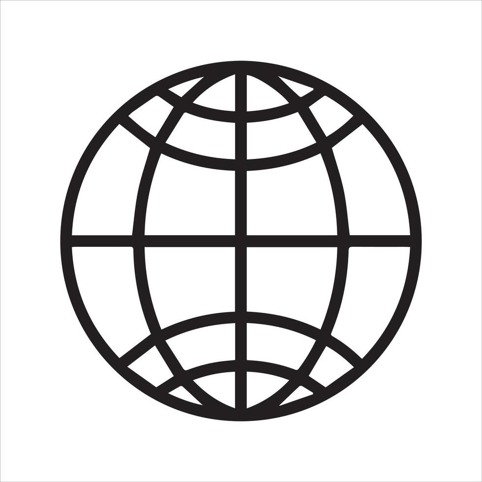 Minimal Globe Silhouette Icon Earth Map Outline in Black on White Background vector