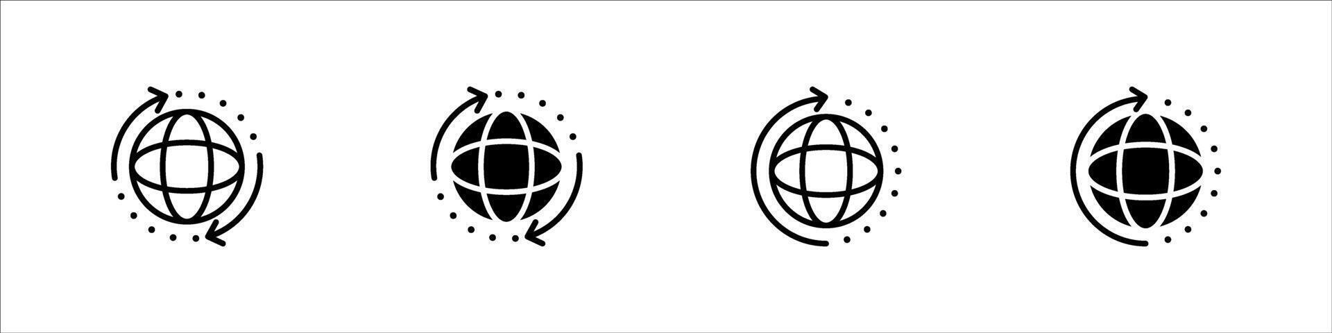 Globe icon, with round line sync arrows, simple flat design pictogram, infographic for app logo label, web button, banner, ui ux interface element isolated on white background, eps 10. vector