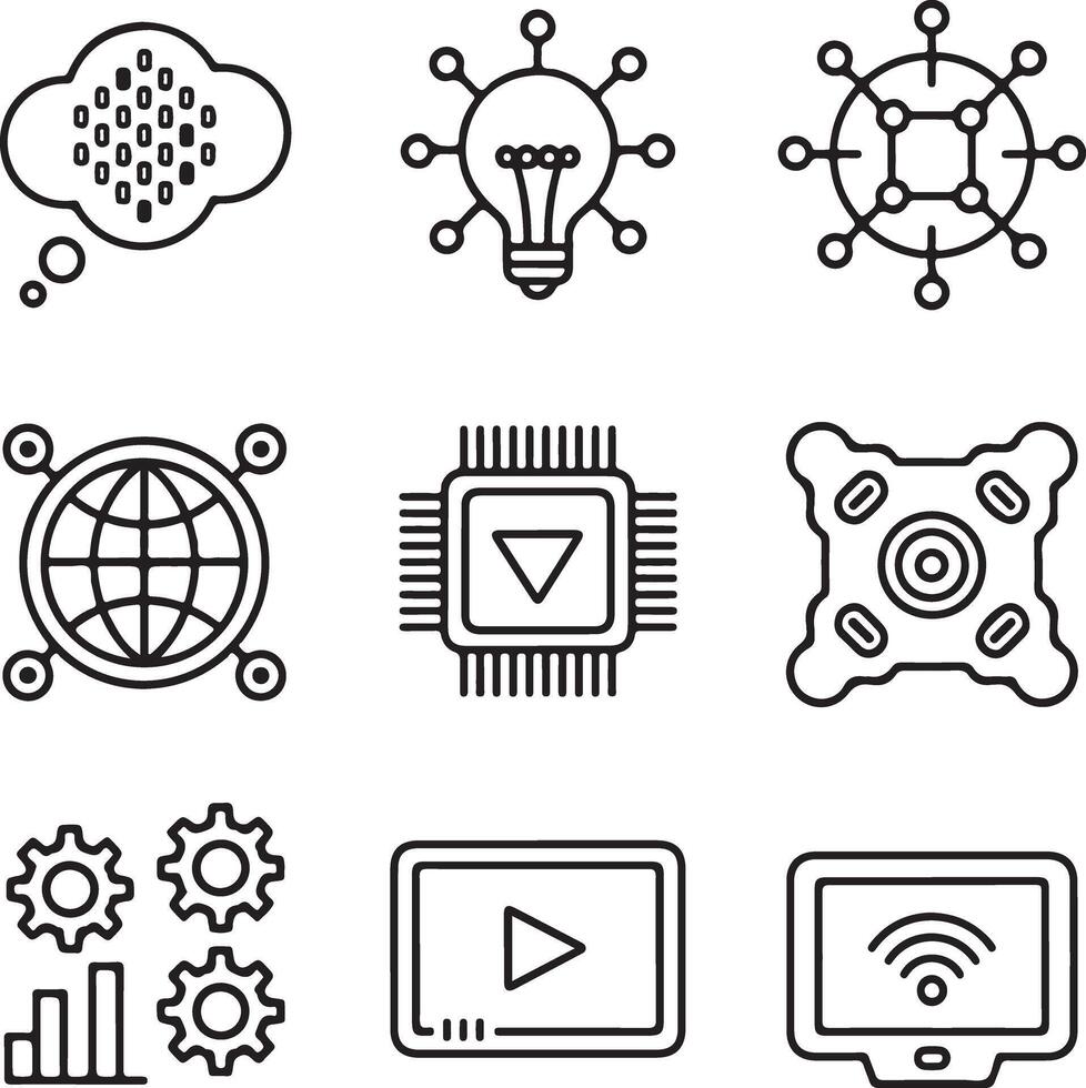 Technology Line Icons Pack AI, Innovation, Data, IoT, and Automation Symbols vector