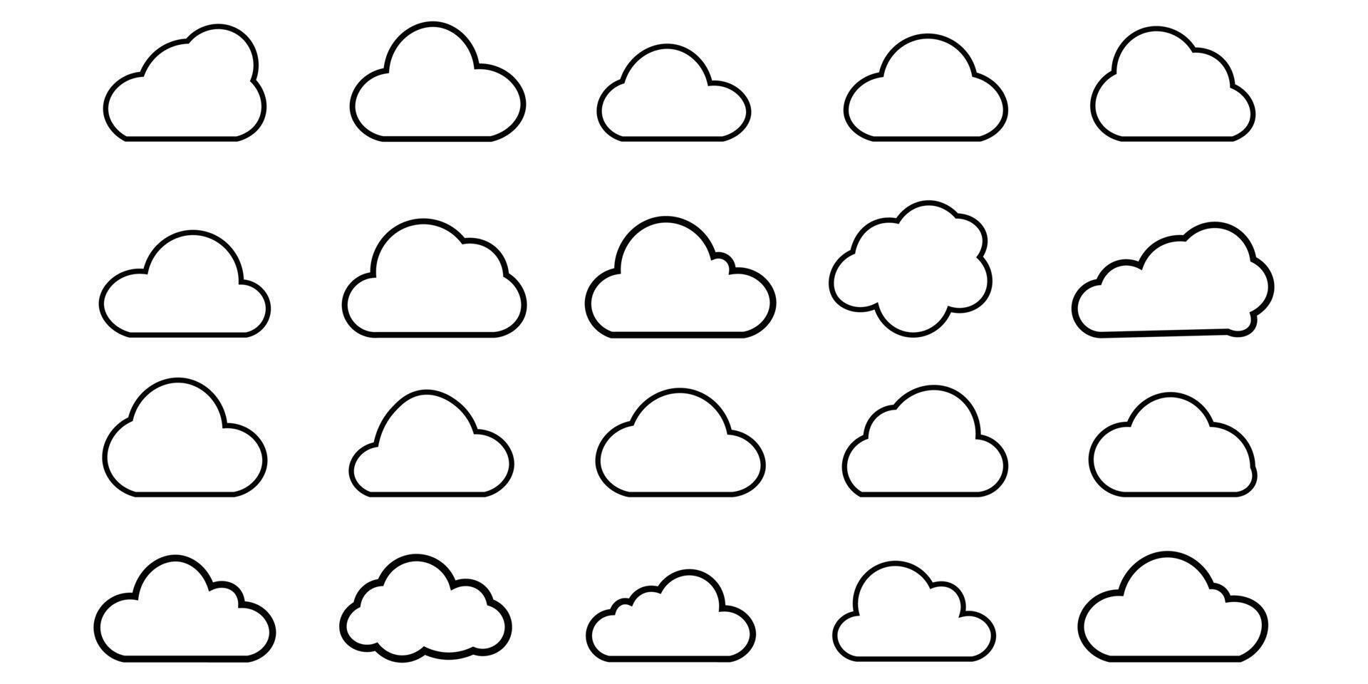 Cloud line icon set on white background. Collection of cloud outline shape illustration vector