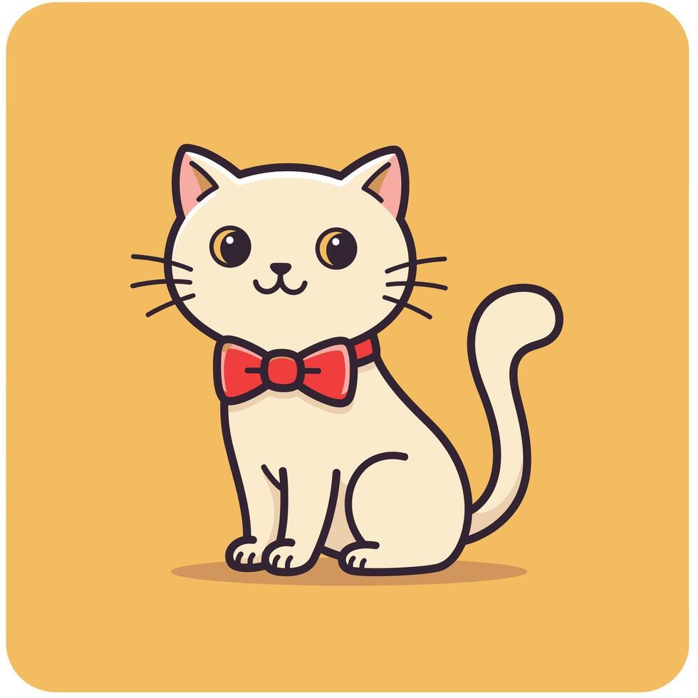 Cartoon cat with a red bow tie logo design vector