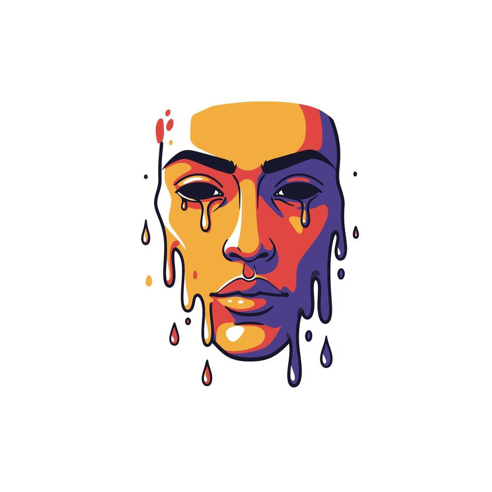 Woman with tears on her face logo design in a colorful background vector