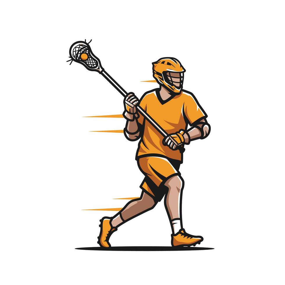 Lacrosse player in an orange jersey logo design vector