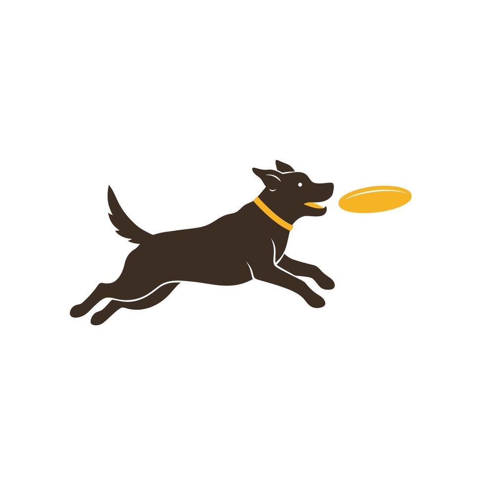 Dog chasing a frisbee logo design vector