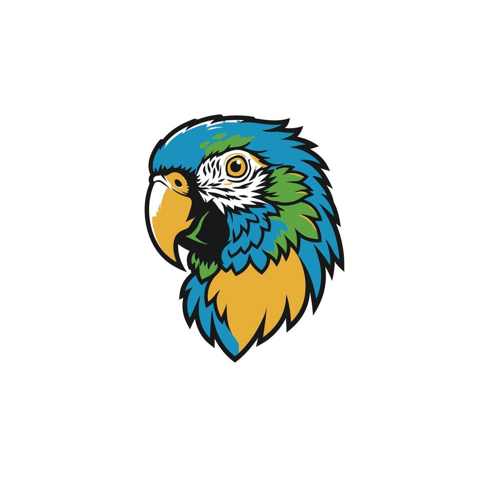 Multi color parrot head logo design with a yellow beak vector