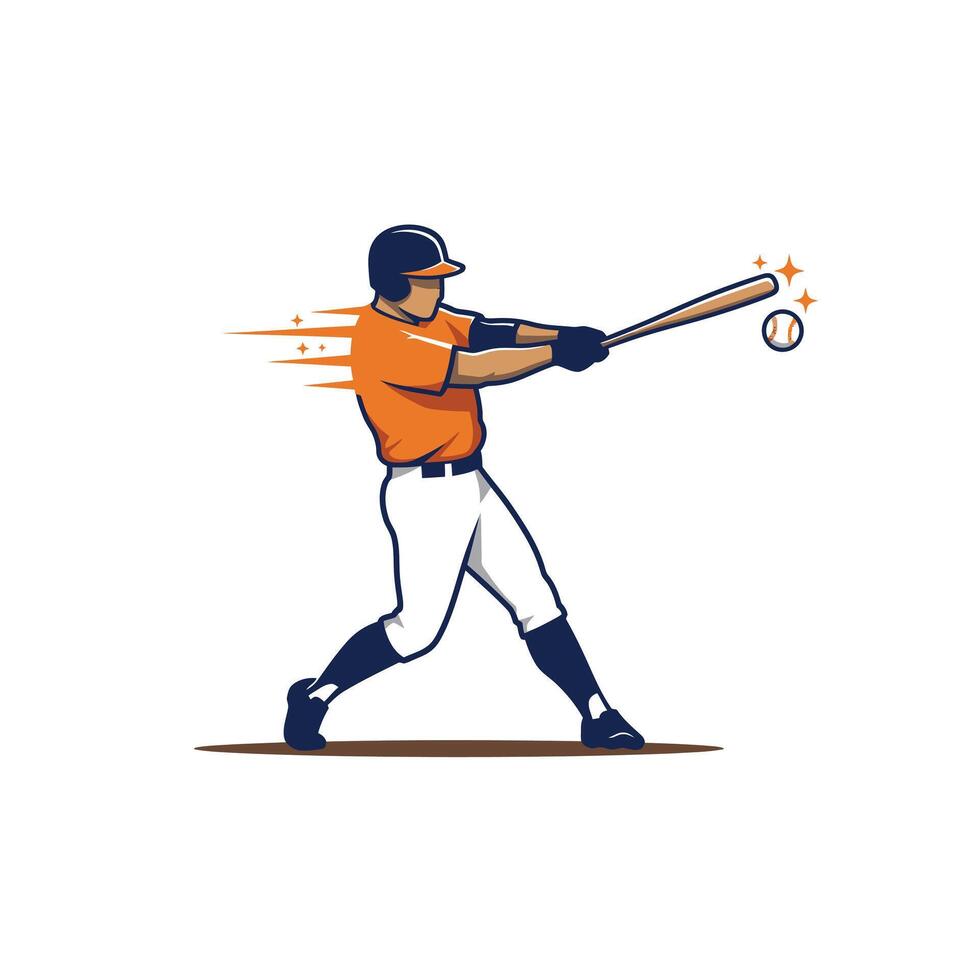 Baseball player hitting ball with a bat logo design vector