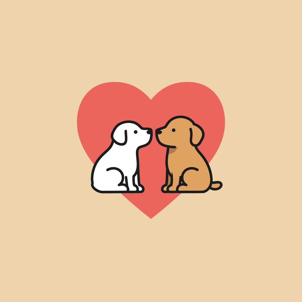 Two dogs are kissing on a heart logo design vector