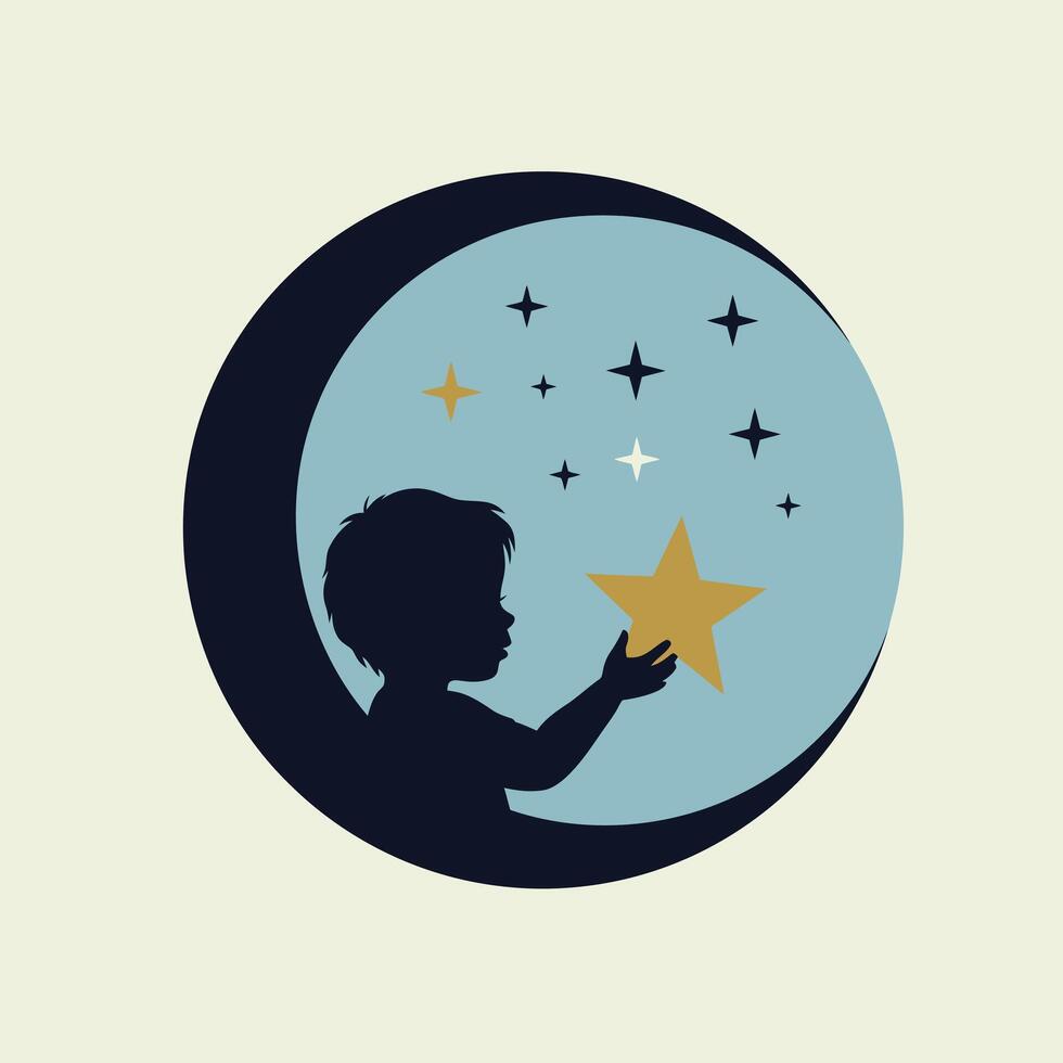 Child holding a star in the sky logo design vector