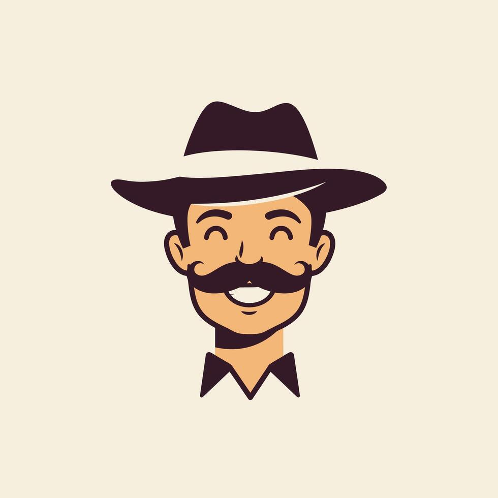 Man with a mustache and a hat logo design vector