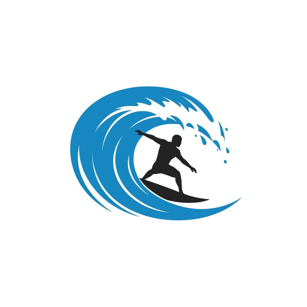 Man surfing on a wave logo design vector