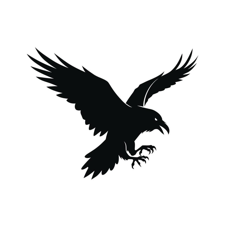 Black raven flying logo design on a white background vector