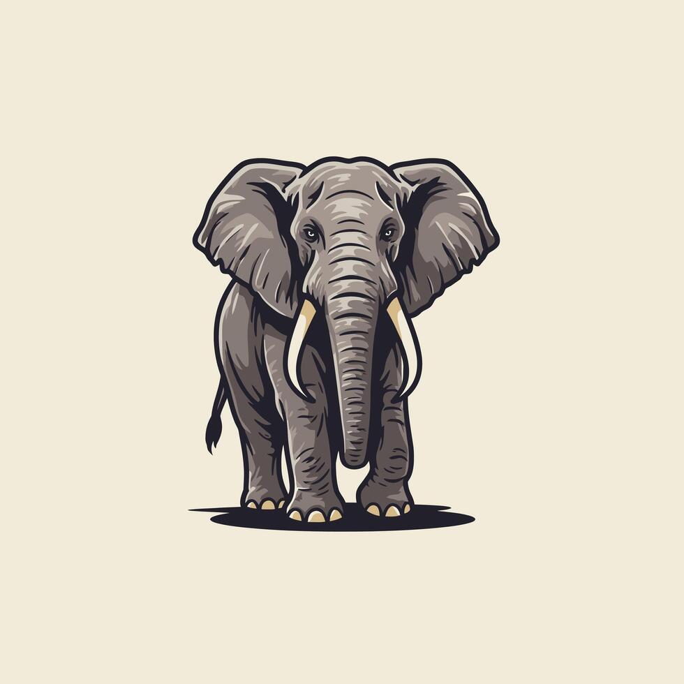 Huge elephant with tusks standing logo design vector