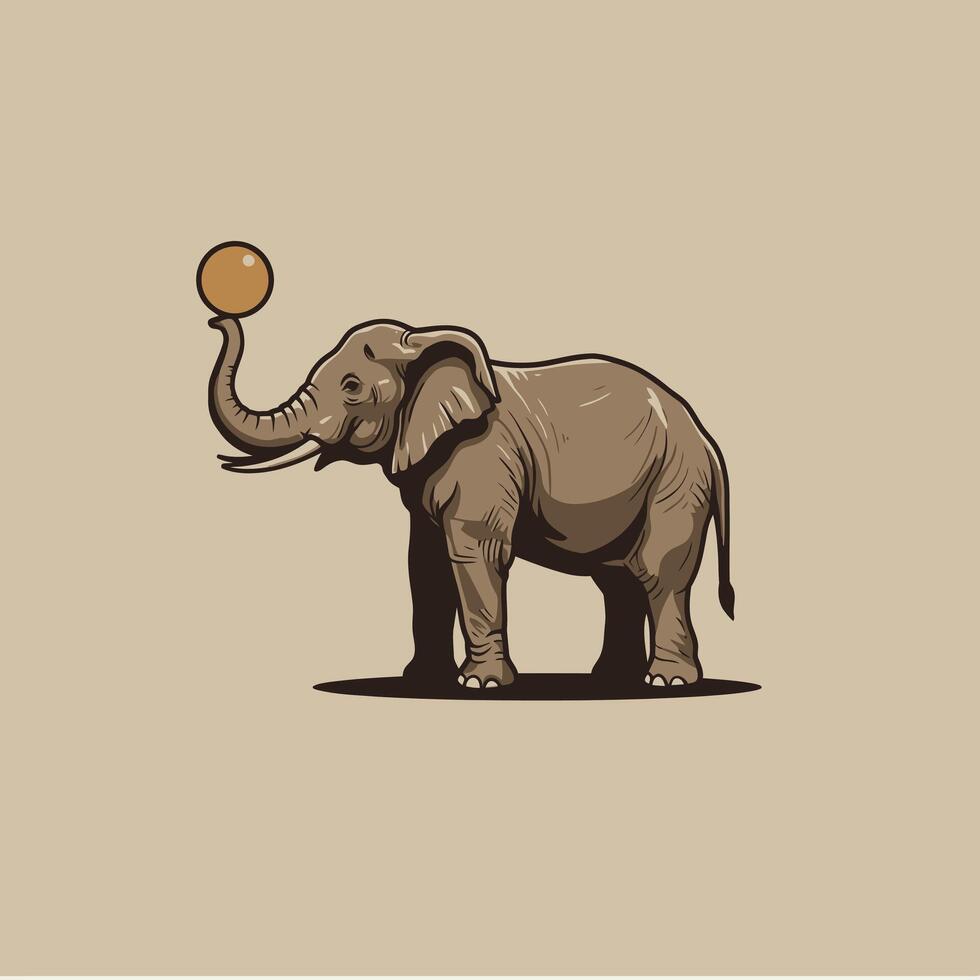 Elephant holding a ball on its trunk logo design vector
