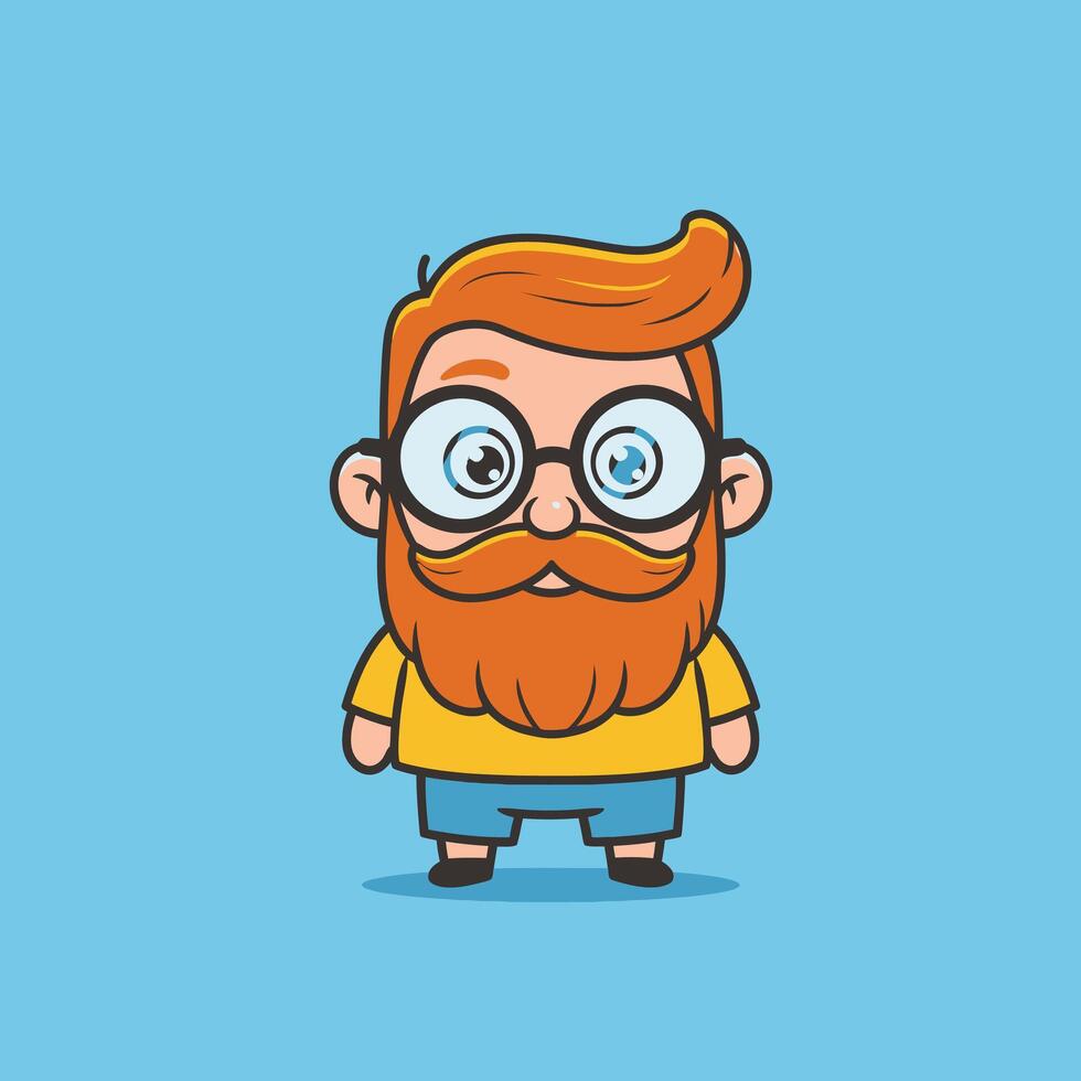 Cartoon man with glasses and beard logo design vector