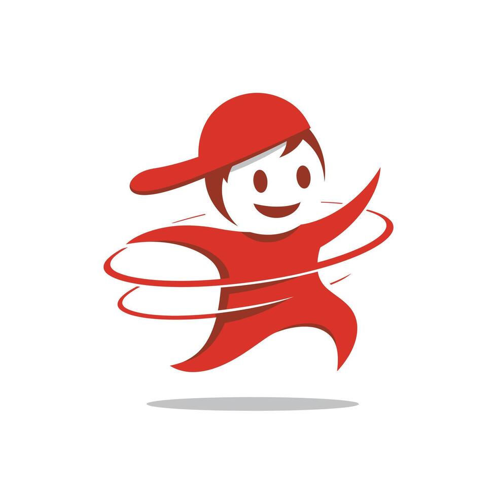 Red man with a baseball cap and a hula hoop logo design vector