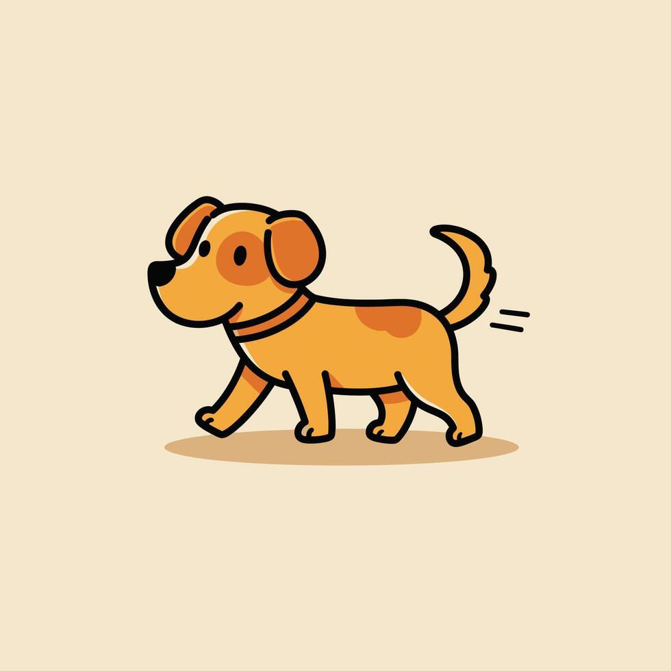 Cartoon dog walking logo design on a beige background vector
