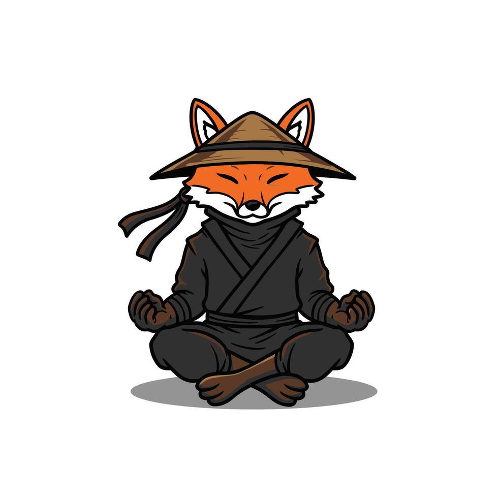 Fox in a karate outfit sitting in a lotus position logo design vector