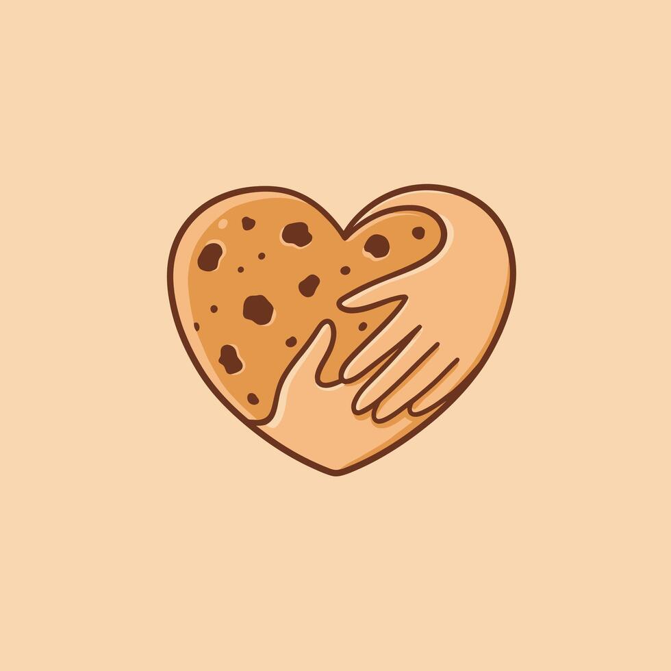 Two hands hugging a heart shaped cookie logo design vector