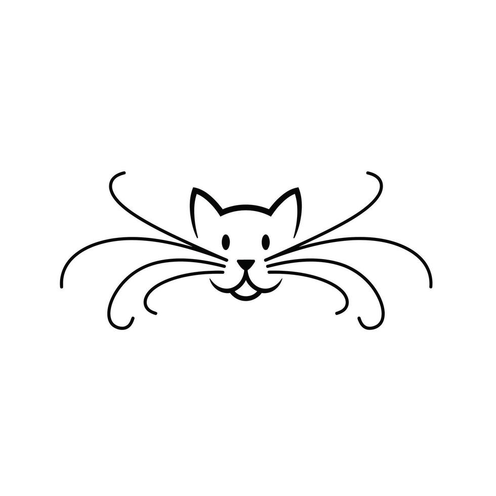 Black and white cat face logo design with long whiskers vector